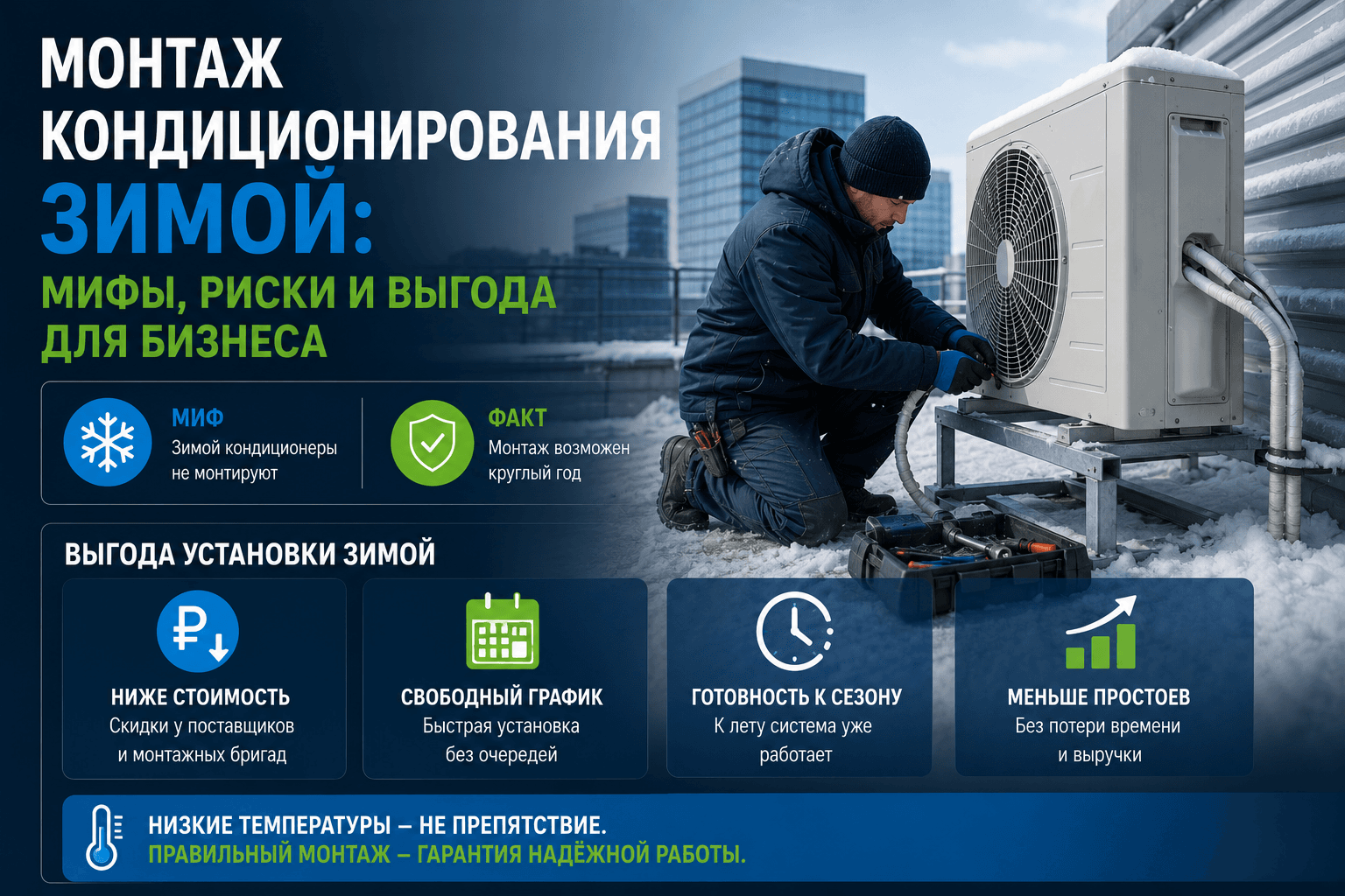 Монтаж кондиционирования зимой: мифы и выгода